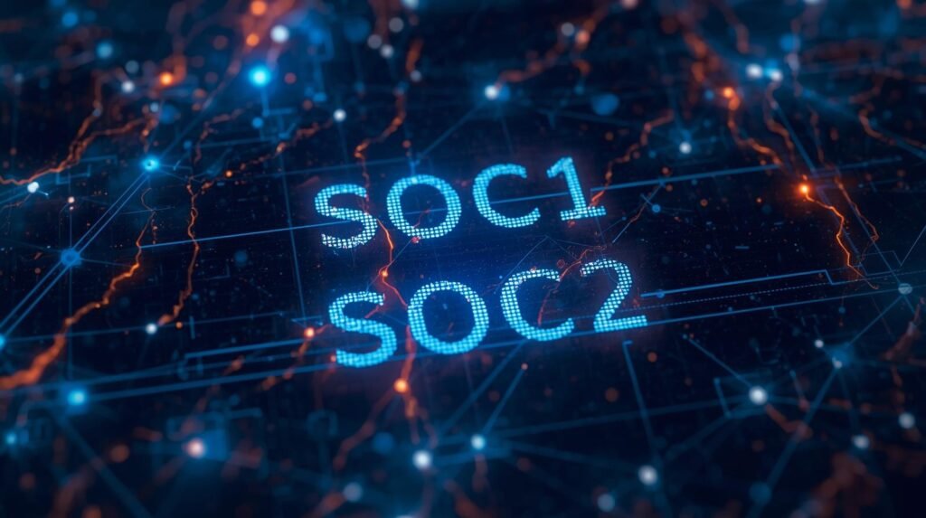 cybersecurity image with SOC1 wriiten on top & SOC2